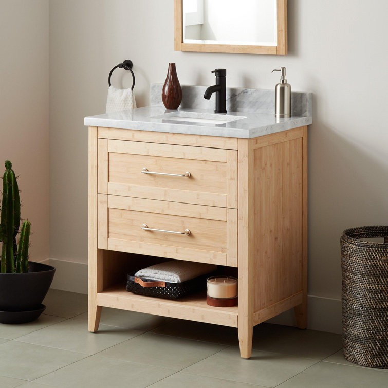 Burfield 30" White Bamboo Single Bathroom Vanity with Quartz Top