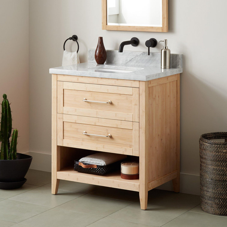 Burfield 30" White Bamboo Single Bathroom Vanity with Quartz Top