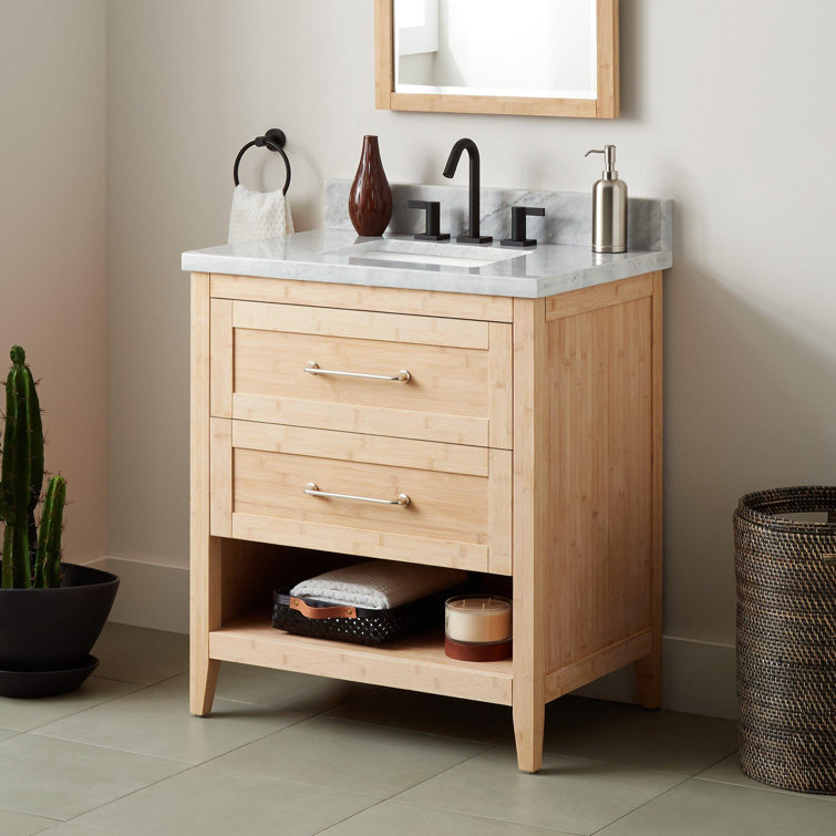 Burfield 30" White Bamboo Single Bathroom Vanity with Quartz Top