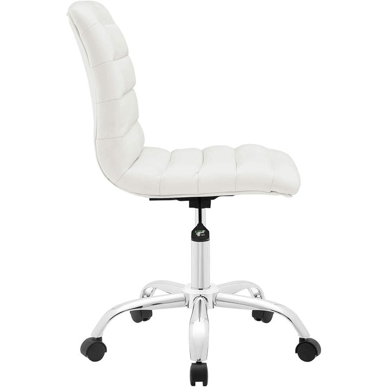 Cream Channel Tufted Armless Swivel Office Chair with Metal Base