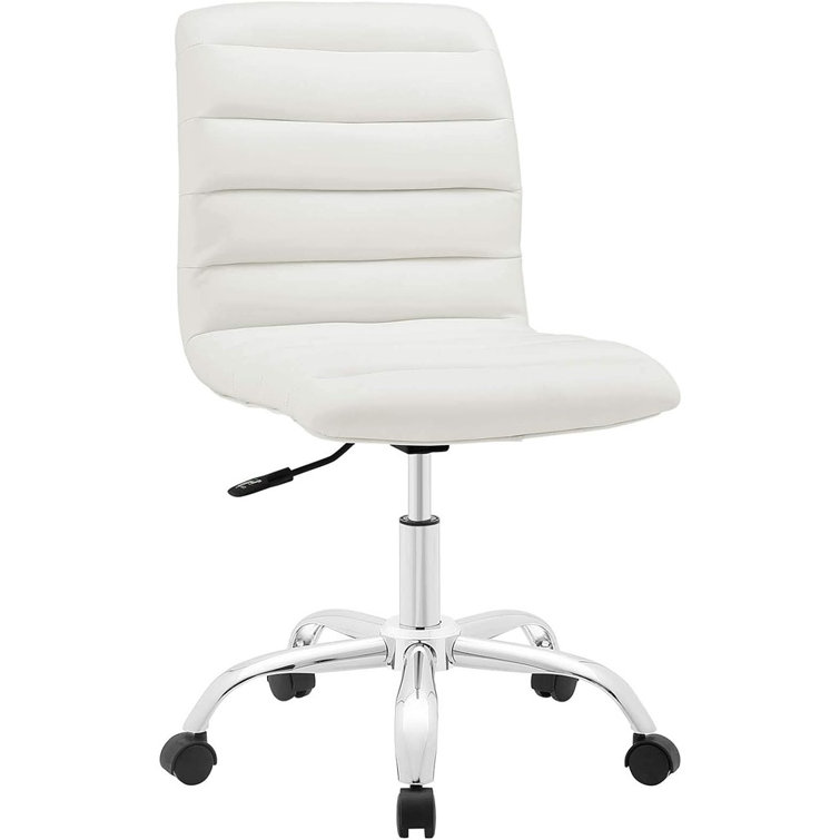 Cream Channel Tufted Armless Swivel Office Chair with Metal Base