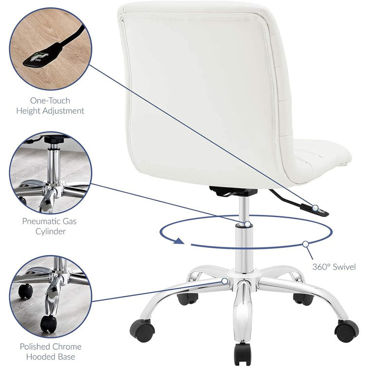Cream Channel Tufted Armless Swivel Office Chair with Metal Base