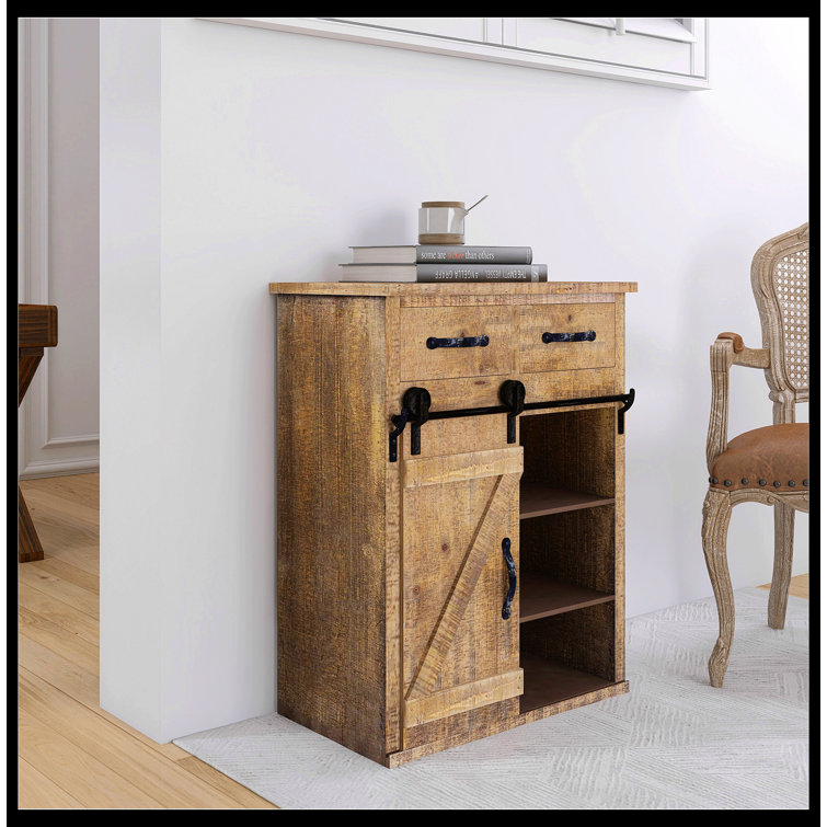 Rustic Farmhouse 24" Metal & Wood Console Cabinet with Storage
