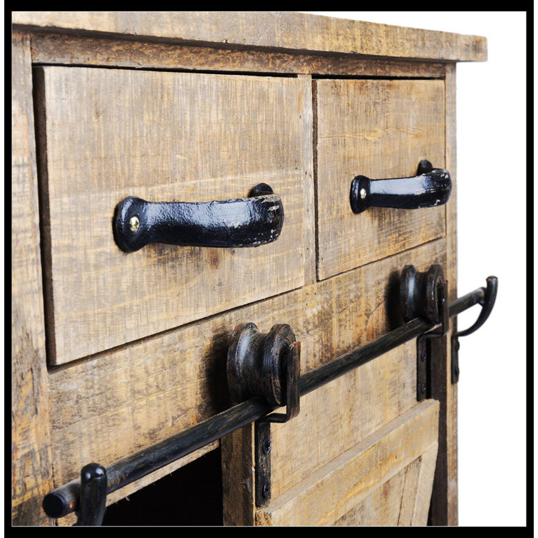 Rustic Farmhouse 24" Metal & Wood Console Cabinet with Storage