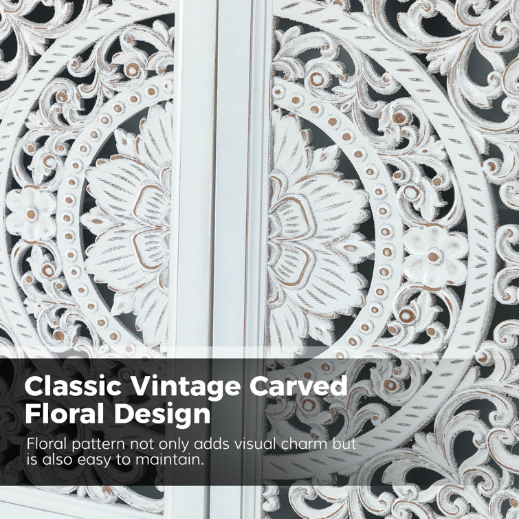 White Freestanding 2-Door Accent Cabinet with Carved Floral Design
