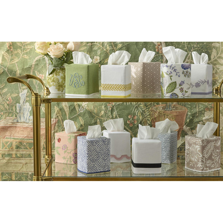 Champagne Linen Tissue Box Cover with Sateen Trim