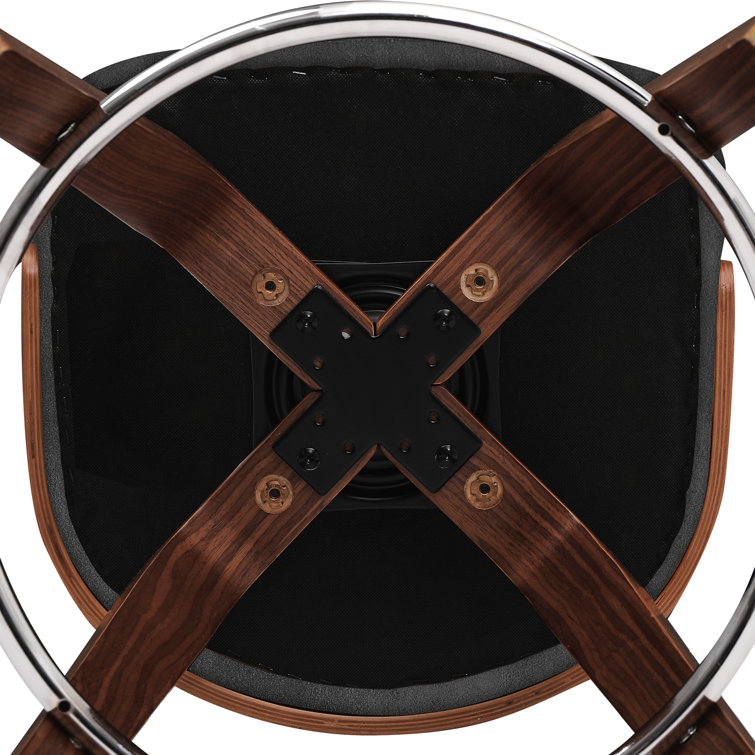 Gray Faux Leather Swivel Counter Stools with Walnut Wood Frame, Set of 2