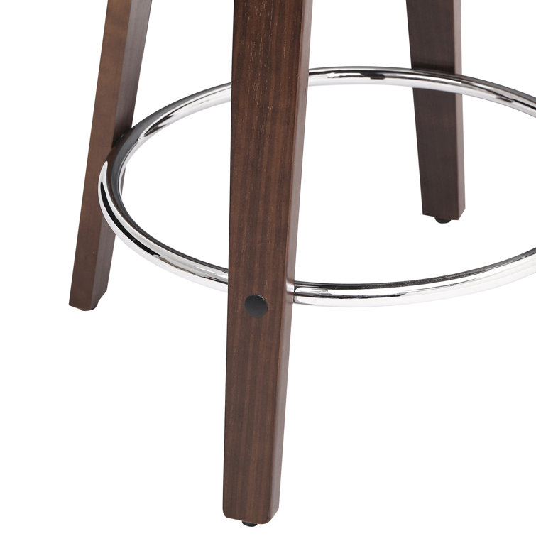 Gray Faux Leather Swivel Counter Stools with Walnut Wood Frame, Set of 2