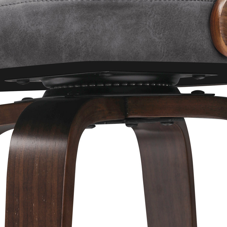 Gray Faux Leather Swivel Counter Stools with Walnut Wood Frame, Set of 2