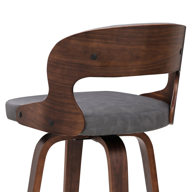 Gray Faux Leather Swivel Counter Stools with Walnut Wood Frame, Set of 2