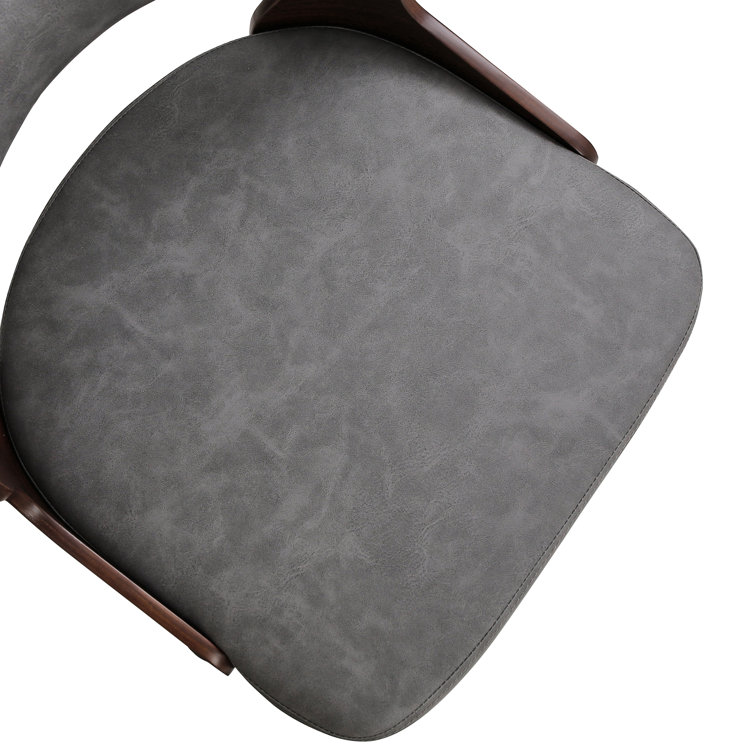 Gray Faux Leather Swivel Counter Stools with Walnut Wood Frame, Set of 2