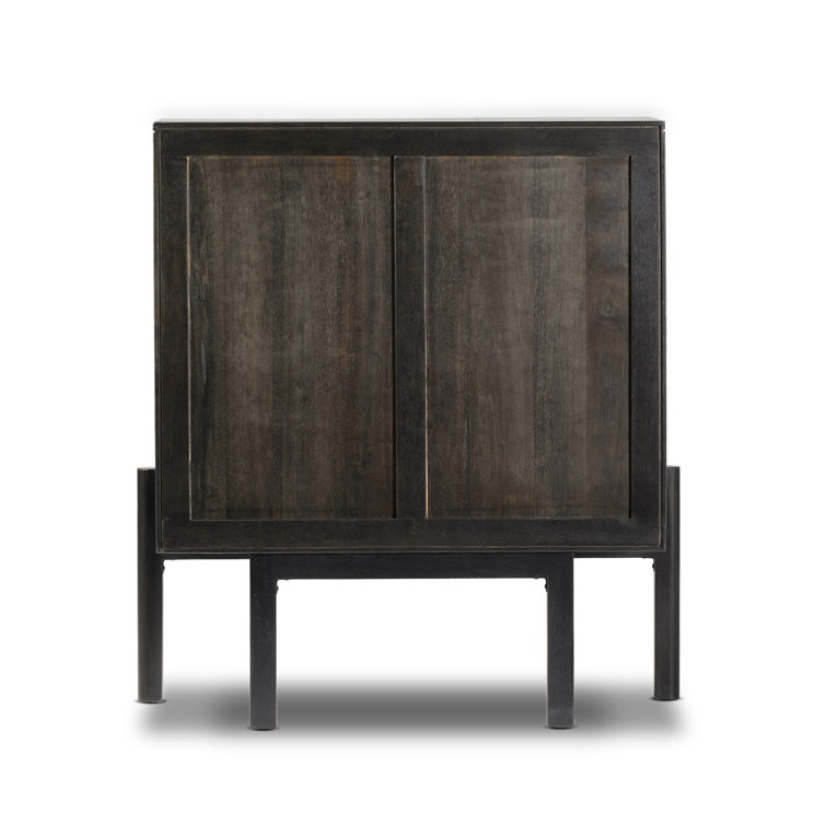 Matte Black Solid Wood Bar Cabinet with Adjustable Shelves