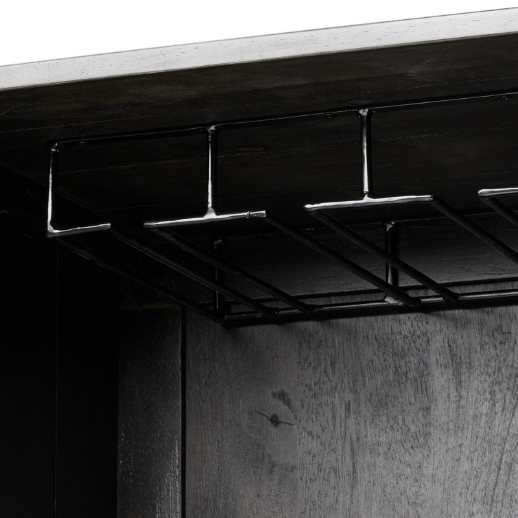 Matte Black Solid Wood Bar Cabinet with Adjustable Shelves