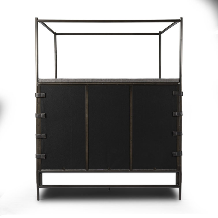 Beige Queen Upholstered Canopy Bed with Metal Frame