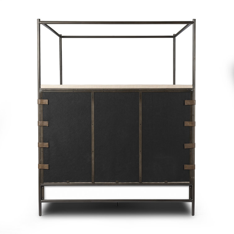 Beige Queen Upholstered Canopy Bed with Metal Frame