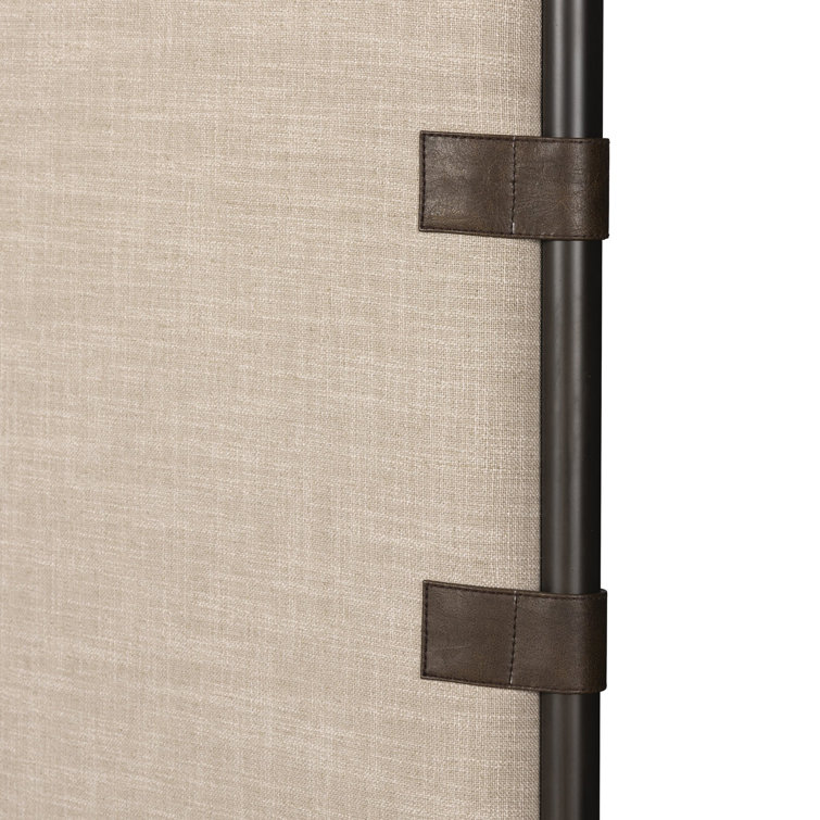 Beige Queen Upholstered Canopy Bed with Metal Frame