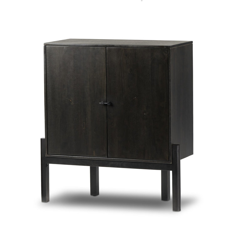 Matte Black Solid Wood Bar Cabinet with Adjustable Shelves
