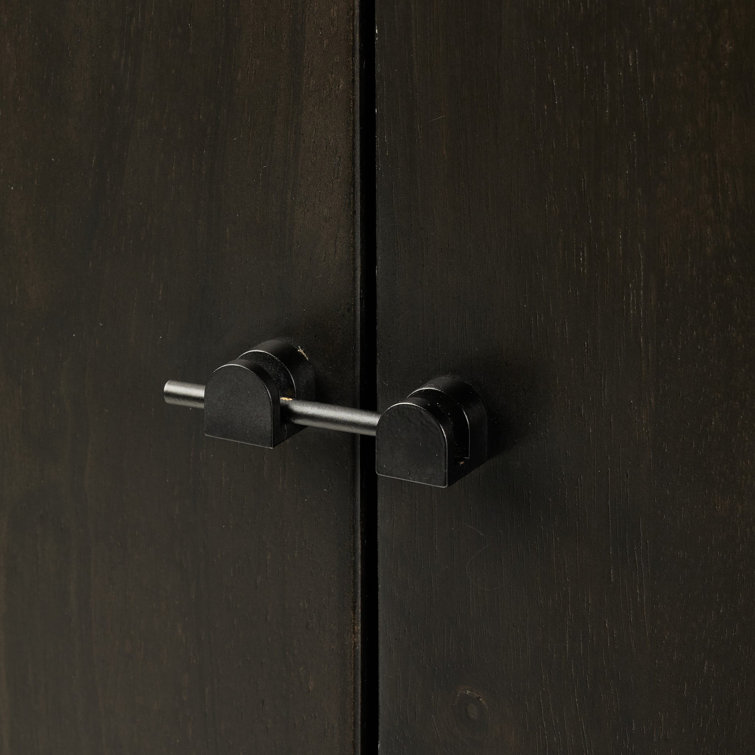 Matte Black Solid Wood Bar Cabinet with Adjustable Shelves