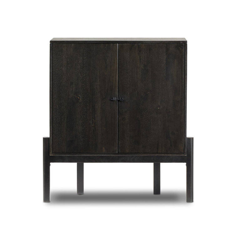 Matte Black Solid Wood Bar Cabinet with Adjustable Shelves