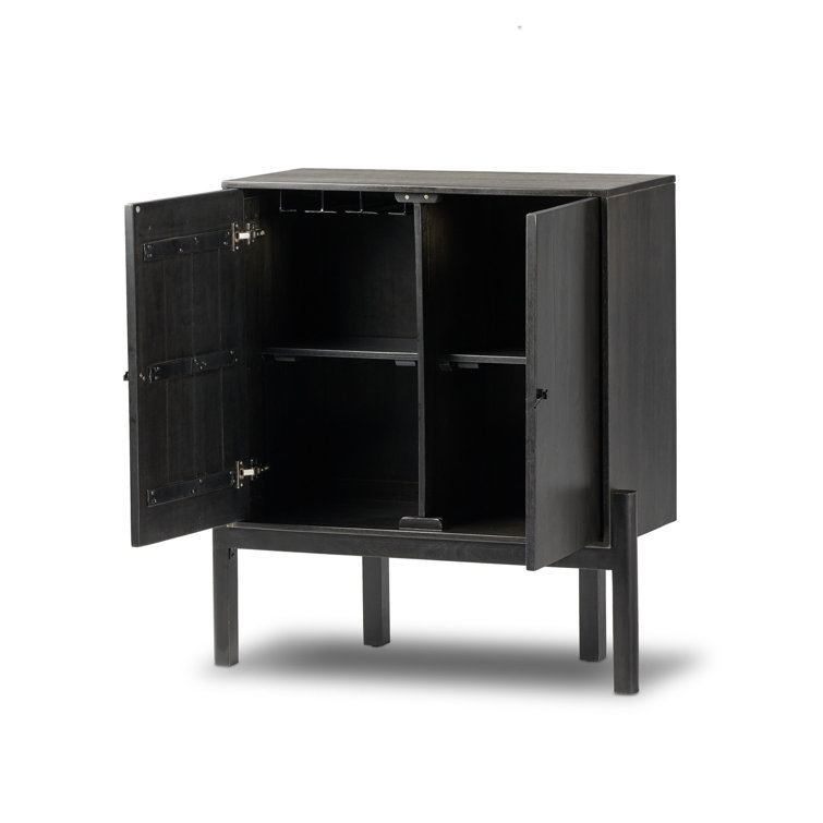 Matte Black Solid Wood Bar Cabinet with Adjustable Shelves