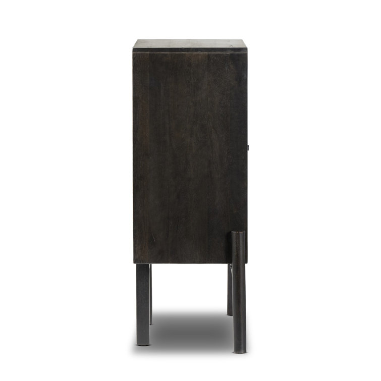 Matte Black Solid Wood Bar Cabinet with Adjustable Shelves