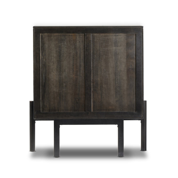 Matte Black Solid Wood Bar Cabinet with Adjustable Shelves