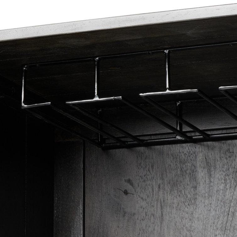 Matte Black Solid Wood Bar Cabinet with Adjustable Shelves