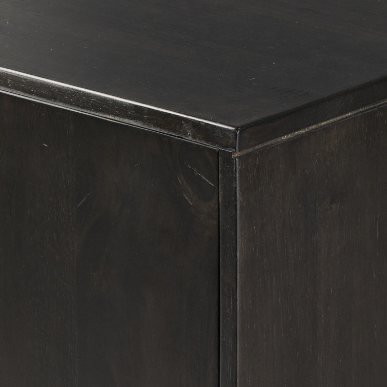 Matte Black Solid Wood Bar Cabinet with Adjustable Shelves
