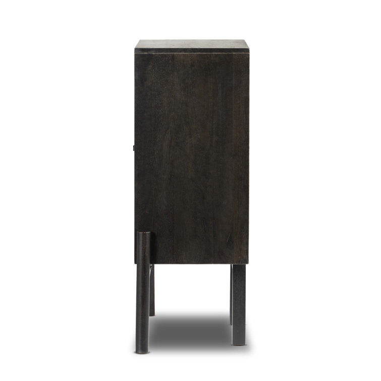 Matte Black Solid Wood Bar Cabinet with Adjustable Shelves