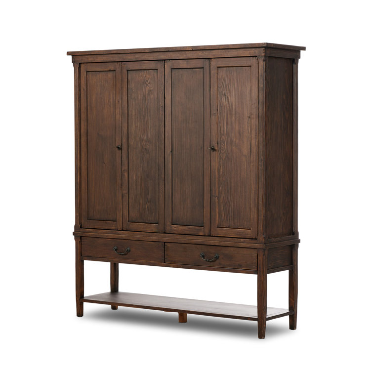 Brimley Dark Brown Solid Wood 4-Door Accent Cabinet