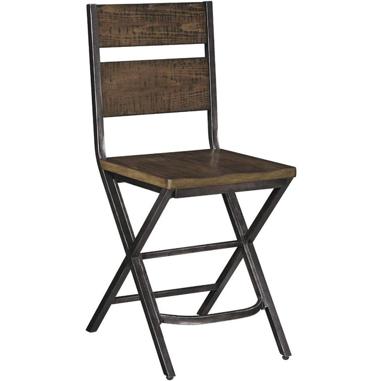 Transitional Two-Tone Brown Wood & Metal Counter Stool, Set of 2