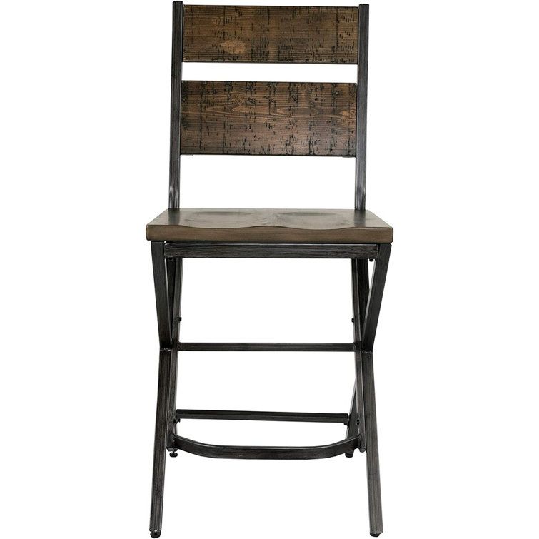 Transitional Two-Tone Brown Wood & Metal Counter Stool, Set of 2