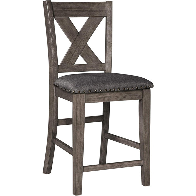 Caitbrook Textured Gray 24" Transitional Wood Barstool, Set of 2