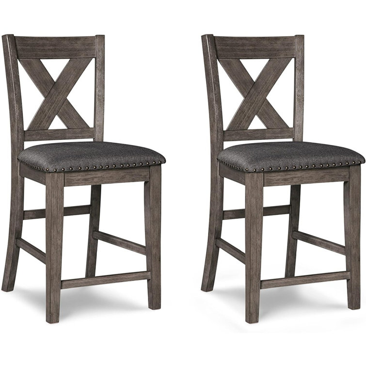Caitbrook Textured Gray 24" Transitional Wood Barstool, Set of 2