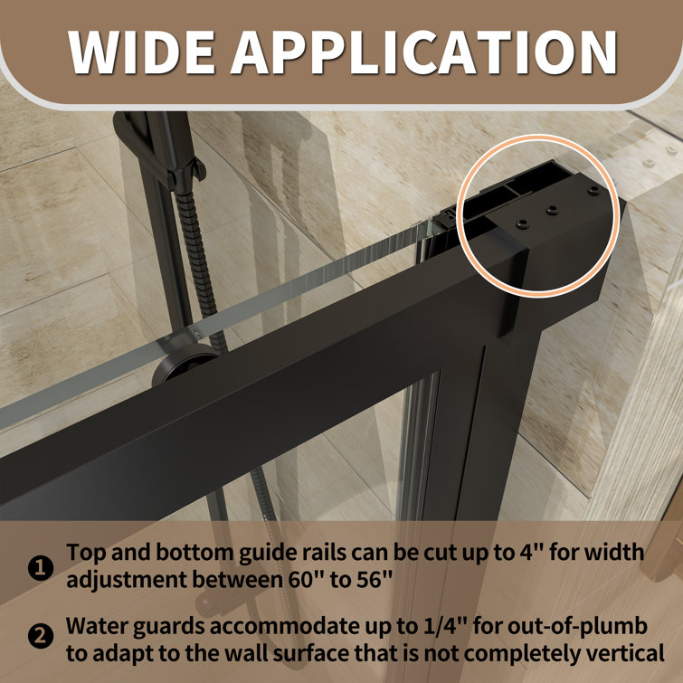 60 in. Matte Black Frameless Sliding Glass Shower Door