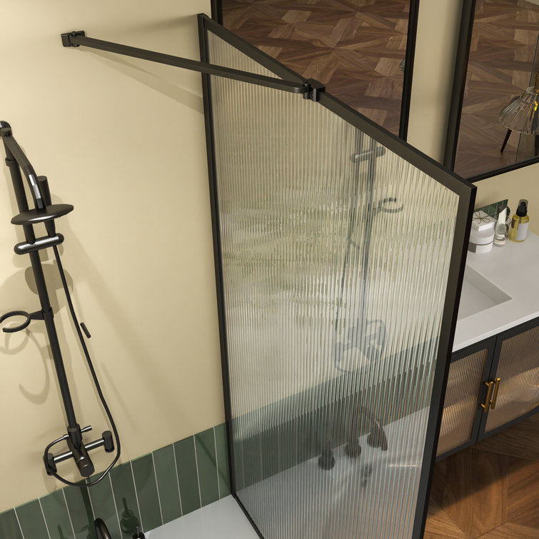 33"W x 58"H Matte Black Framed Fluted Glass Tub Door