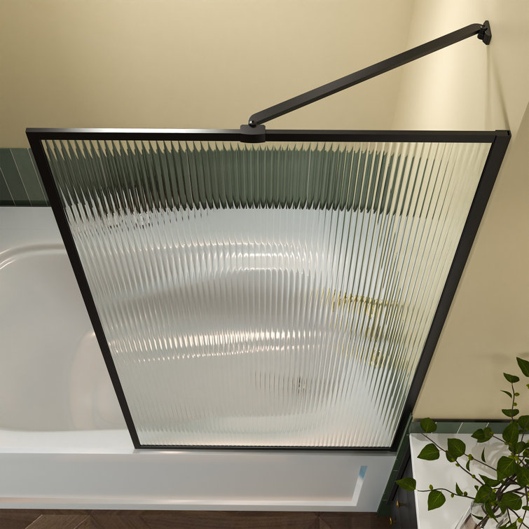 33"W x 58"H Matte Black Framed Fluted Glass Tub Door