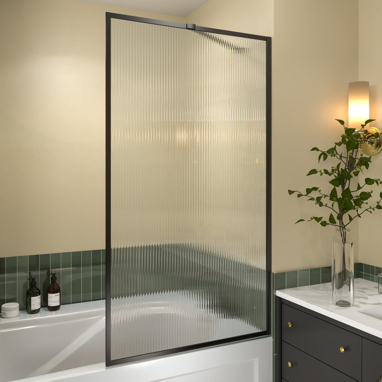 33"W x 58"H Matte Black Framed Fluted Glass Tub Door