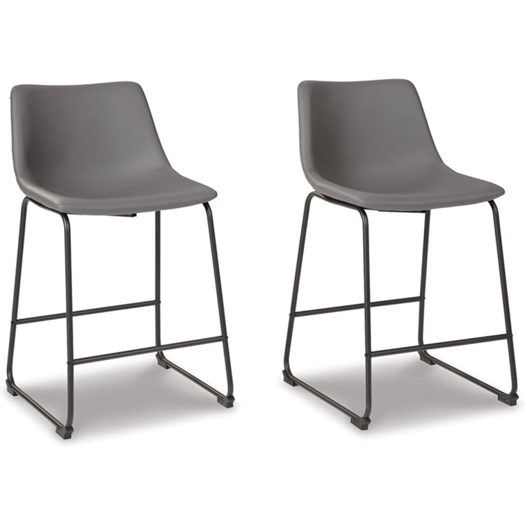 Gray Faux Leather Industrial Counter Stools with Metal Frame