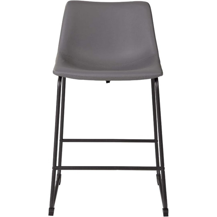 Gray Faux Leather Industrial Counter Stools with Metal Frame