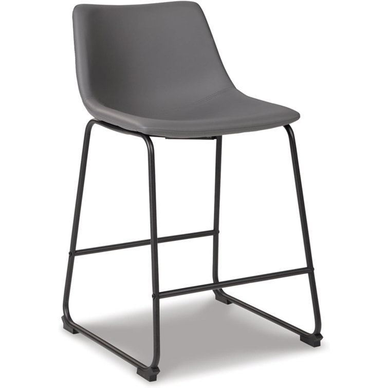 Gray Faux Leather Industrial Counter Stools with Metal Frame