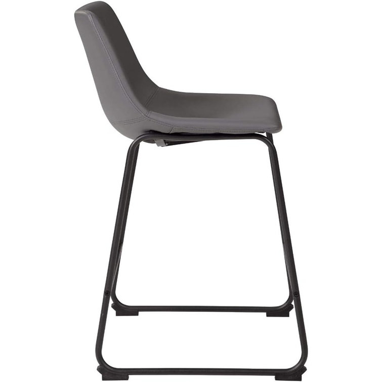 Gray Faux Leather Industrial Counter Stools with Metal Frame