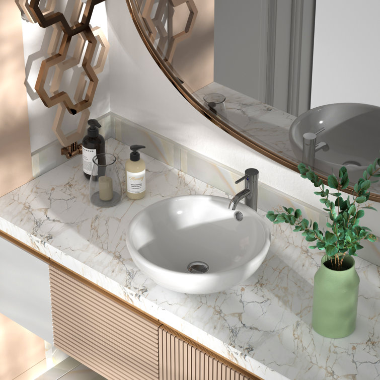Symmetry 17" Circular White Ceramic Vessel Bathroom Sink
