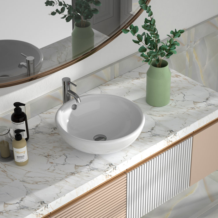 Symmetry 17" Circular White Ceramic Vessel Bathroom Sink