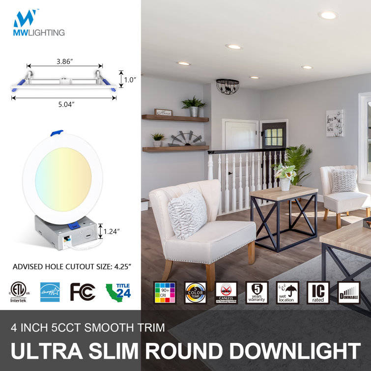 4'' White Ultra-Slim Dimmable LED Recessed Lighting Kit