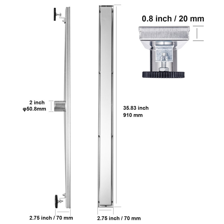 24 Inch Silver Stainless Steel Linear Shower Drain with Tile Insert Cover