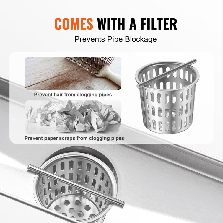 24 Inch Silver Stainless Steel Linear Shower Drain with Tile Insert Cover
