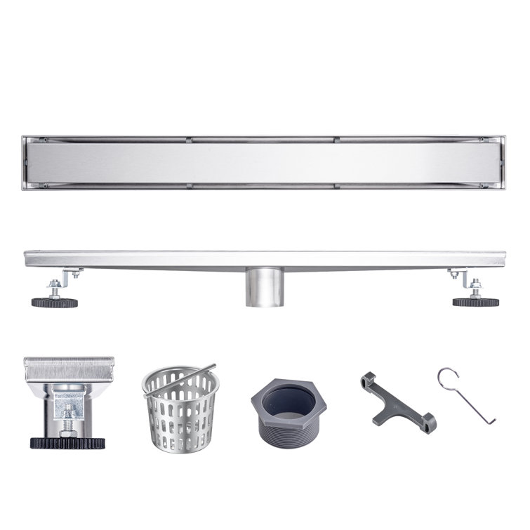 24 Inch Silver Stainless Steel Linear Shower Drain with Tile Insert Cover