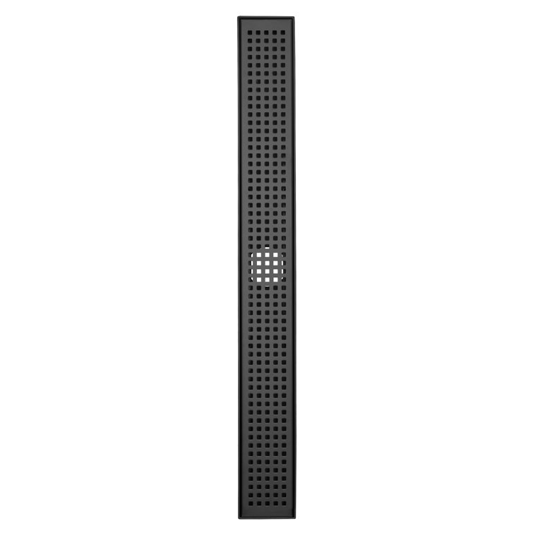 24'' Black Stainless Steel Linear Shower Drain with Square Pattern Grate