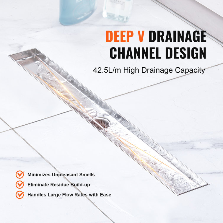 24 Inch Silver Stainless Steel Linear Shower Drain with Tile Insert Cover